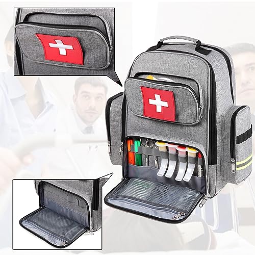 Image of Gatycallaty First Aid Backpack Medical Emt First Responder Bag Empty Ems Emergency Home Health Hiking Trauma Travel Camping (gray, Large)