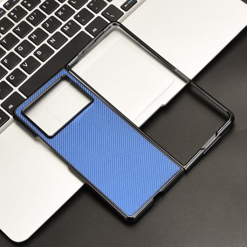 Image of for Tecno Phantom V Fold2 Case Carbon Fiber Texture Shockproof PU+PC Phone Cover - Blue