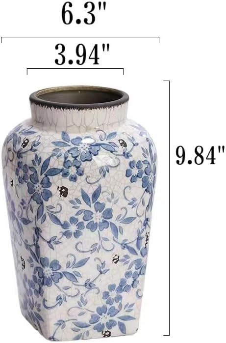 Blue and White Floral 10inch Ceramic Flower Vase, Traditional Chinese Style, Decorative Porcelain Container - Image 6