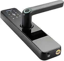 Fechadura Digital Biométrica Inteligente Tuya Wi-Fi, 5 em 1 com Senha, Cartão, Chave e APP, Tela Touch e Maçaneta – Para Apartamentos, Quartos, Escritórios e Portas Residenciais