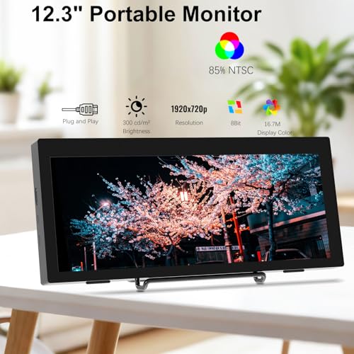 Image of 12.3 Inch IPS Stretched Bar LCD Travel Display 1920 * 720 Secondary Monitor, HDMI USBC, Mini Portable Monitor Metal Material for Laptop Computer Windows Aida64 GPU CPU RAM Monitoring,Built-in Speaker