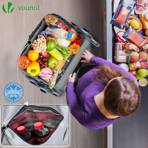 Miniatura 5 de Vounot Carrito Compra Plegable De Aluminio, Carro De La Compra 6 Ruedas Con Bolsa Oxford Desmontable Y Ganchos, 58l, Gris