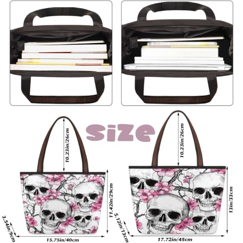 Sac fourre-tout en polyester résistant imprimé tête de mort grand format zippé