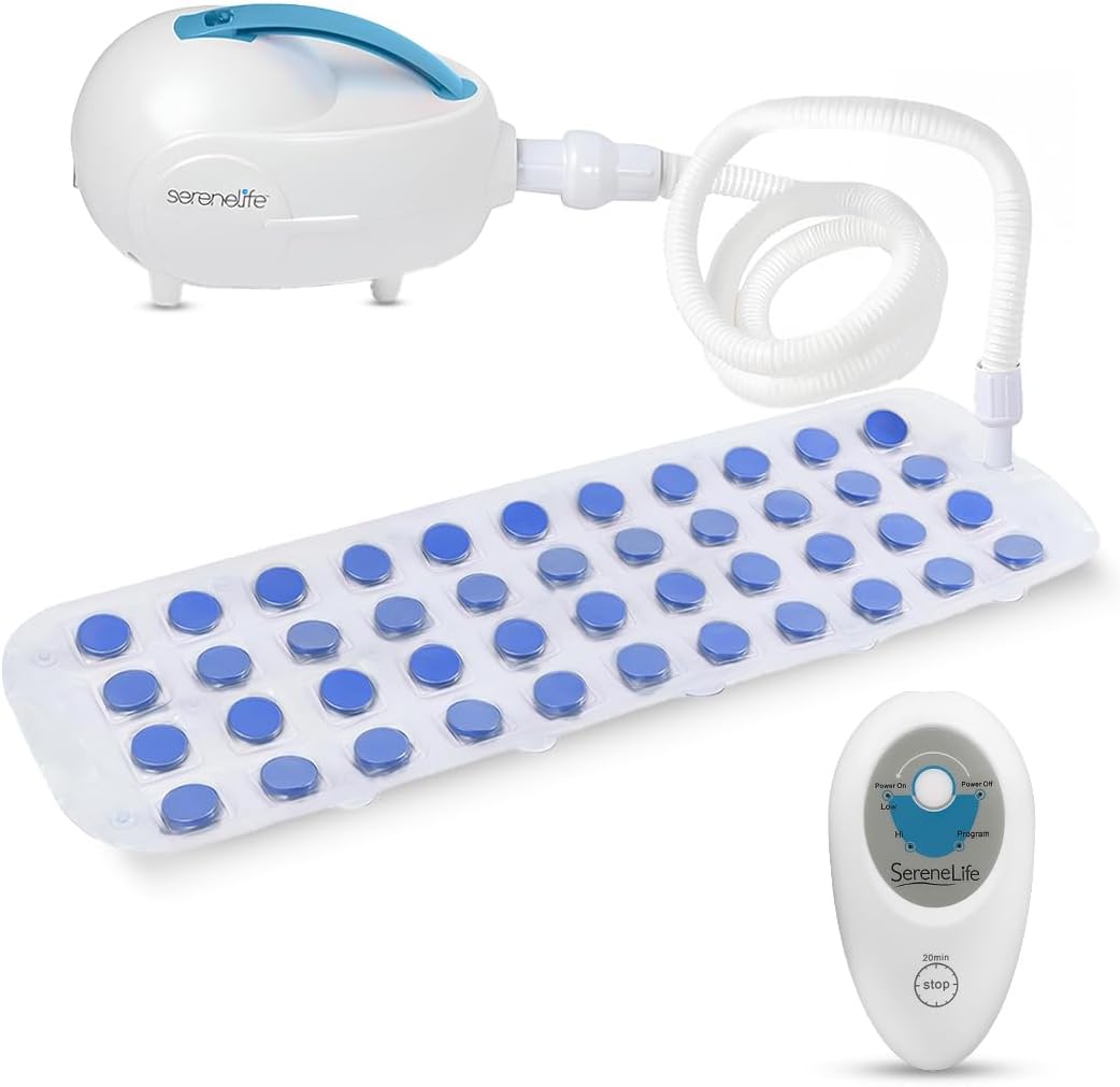 SereneLife Portable Spa Bubble Bath Massager - Thermal Spa Waterproof Non-Slip Mat with Suction Cup Bottom, Motorized Air Pump & Adjustable Bubble Settings - Remote Control Included - AZPHSPAMT24HT