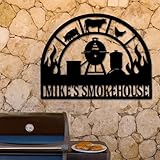 Custom Smokehouse Metal Sign, Personalized BBQ Grill and Smoker Plaque with Fire and Farm Animal Design, Outdoor Patio Yard Wall Decor for Barbecue Lovers, Rustic Christmas Birthday Gift