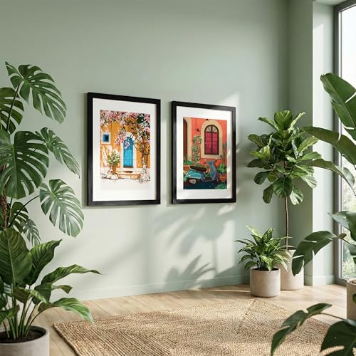 Image of NoWorries Pop Art Wall Decor Paintings with Synthetic Wood Frames | Minimalist Framed Posters for Living Room, Bedroom & Cafe Decoration | Laminated 300 GSM Prints, Multicolor Set of 2