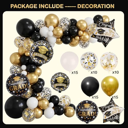 Image of Black and Gold Graduation Decorations Class of 2026 - Graduation Balloon Boxes, Balloon Arch Garland Kit, Fringe Curtains, Party Decorations 2026 for Any Grades