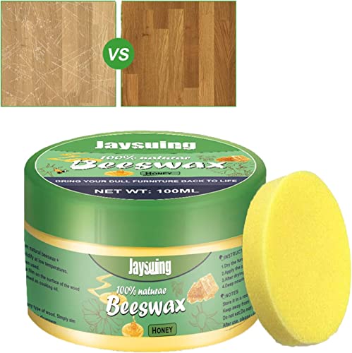 Grexiull 蜜蝋 みつろう スポンジ 付き 木材革磨きワックス 蜜蝋家具磨き テーブルワックス ウッドケアワックス 光沢磨け &キズを修復 &油脂落とす 改修ワックス 木材研磨ビエワックス メンテナンス ケア