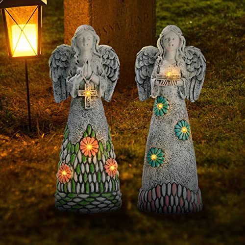 TERESA'S COLLECTIONS Angel Garden Statues with Solar Outdoor Light for Garden Decor, 2 Pack Resin Angel Grave Cemetery Decorations for Outdoor Decor, Memorial Angel Yard Decor Gifts for Mom, 11” — view 4