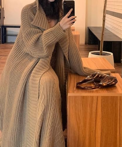 chouyatou Women's 2 Piece Outfits Open Front Maxi Cardigan Sweater and Cable Knit Bodycon Long Tank Dress Sets3