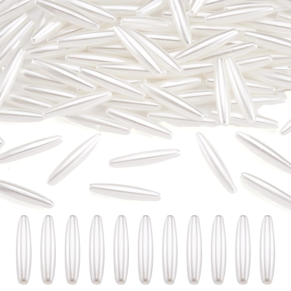 100Pcs Oval Pearl Beads White Acrylic Long Beads 28x6mm Imitation Pearl Charms for DIY Bracelet Necklace Jewelry Making Keychain Phone Charms