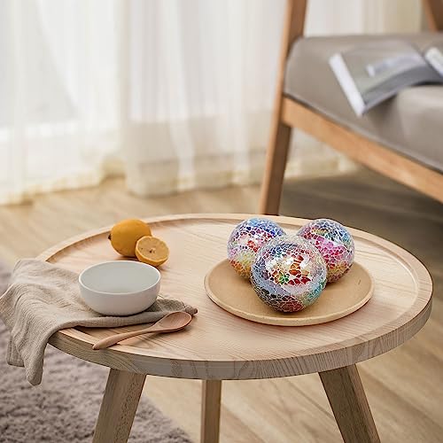 Qingbei Rina Mosaic Decorative Balls For Centerpiece, 3 Pcs Colorful Decorative Orbs For Bowls, 3.2 Inch Summer Multicolored Glass Balls Orbs Sphere, Bowl Vase Fillers For Home Decor #TOP6