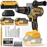 GoYwato 140N·m Cordless Hammer Drill - 21V 1/2-Inch Brushless Electric Power Drills Set w/ 2 x 4.0Ah Battery & 42PCs Accessory & Self-Locking Metal Chuck Impact Drill for Drilling Wood Bricks Metal