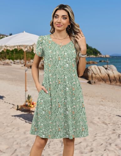 Image of Zeagoo Womens Summer A-Line Dress with Pockets Mini Short Sleeve Dresses Flowy Beach Swing Dress 2026 Vacation Travel