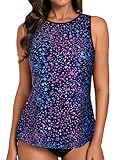 Hanna Nikole Modest Sport Tank Top No Bottom,Blouson Bathing Swimsuit Top Only,Tankini Top for Women,High Neck Tummy Control Swim Top Only Starry Sky L