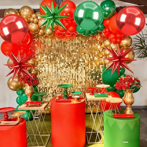 Image of 6pcs 22 inch Green Red Star Balloons and 4D Large Foil Balloons, Green and Red Star Balloon 4D Foil Aluminum Balloon For Christmas Birthday Baby Shower Party Wedding Anniversary Bridal Shower Decor