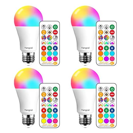Yangcsl LED Light Bulbs 85W Equivalent 1200lm, RGB Color Changing Light Bulb, 6 Moods - Memory - Sync - Dimmable, A19 E26 Screw Base, Timing Remote Control Included (Pack of 4)