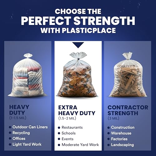 Plasticplace Heavy Duty 55-60 Gallon Trash Bags – Clear Garbage Can Liners (38” x 58”) – Durable Multiuse, Puncture-Resistant, 50 Count – Ideal for Kitchens, Warehouses and Recycling Trashbags 1.5 Mil by Plasticplace - Image 7