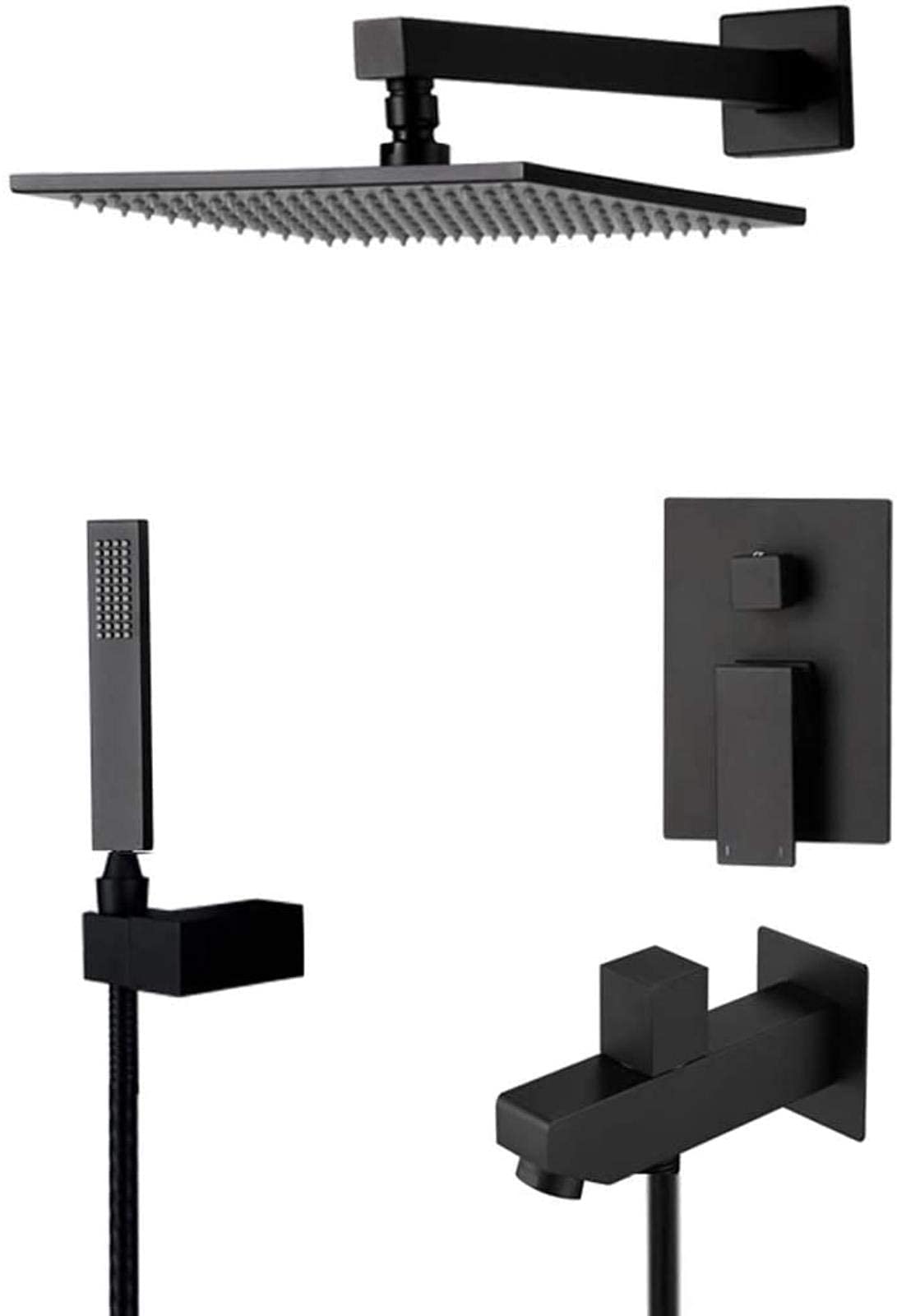 Robinet de douche complet noir mat laiton mitigeur mural et douchette carrée