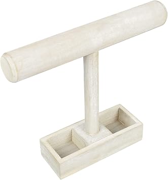 MOOCA Lightweight Wooden Jewelry Display Stand, Bracelet Holder Display, Watch Stand, with 2- Compartment Storage Tray for Bracelets, Watches, and Accessories, Wash White Color