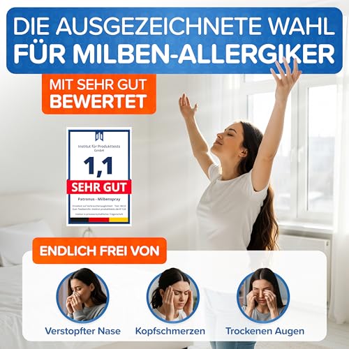 Milbenspray für Matratzen und Polster 500 ml - speziell für Hausstaub-Allergiker - Milben-Spray mit Sofort- & Langzeitschutz als Abwehr-Mittel gegen Hausstaubmilben - effektiv & laborgeprüft
