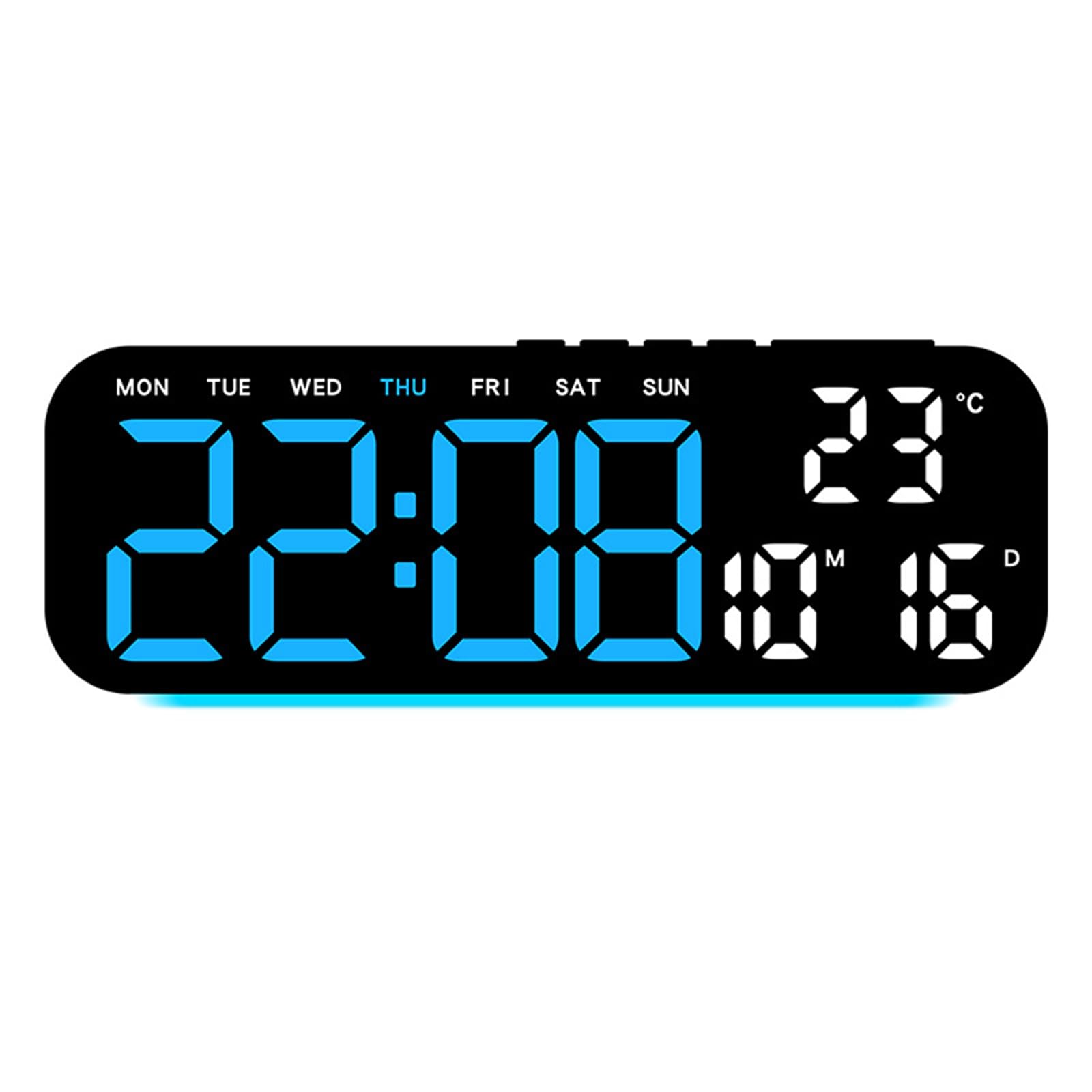 Reloj digital compacto con luz LED multicolor y alarma para mesa