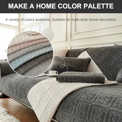 Upgrade Milchsamt Superweiche Sofa Überzug L Form U 1/2/3/4 Sitzer Couch Überzug Ecksofa, Sofabezug Set Universelle Rutschfeste Sofaschoner SofaÜberwurf Schutzdecke für Wohnzimmer(Dunkelgrau 90*180cm)