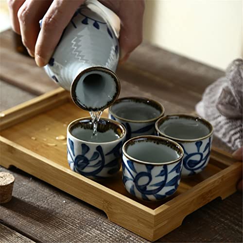 Japanse stijl wijnwerk keramische sake -pot set izakaya wijnwerk sterke spirits witte wijnglas vader's geschenken (Color : Blue, Size : 1 set) - Image 4