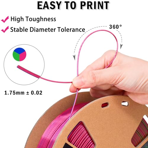 Image of OVV3D 3D Printer Filament, Tricolor PLA Filament 1.75mm Silk Rainbow Filament Blue Red Green, 3D Printing Accessories PLA Filament Multicolorfor Most FDM 3D Printers, 2.2lbs