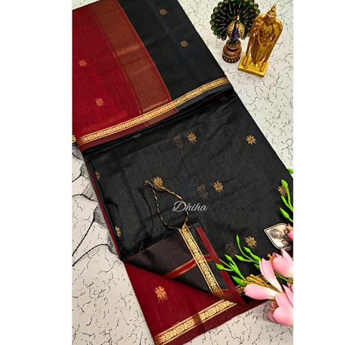 Image of Original Maheswari Cotton Silk Saree for Women | Kanjivaram Pure Silk Cotton Sari with Blouse | Zari Work | Tassels | Handloom Weave