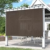 DIFY 9 * 8FT Outdoor Roller Shade, Cordless Patio Roller Up Blinds for Yard Deck Porch, Wand Crank Operation, Mocha