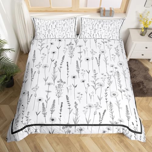 Homewish Housse de Couette 200x200 Enfant Fille Floral Rustique, Parure de Lit Adulte Fleurs Botaniques, Sets de Housses de Couettes Style Jardin de Campagne...