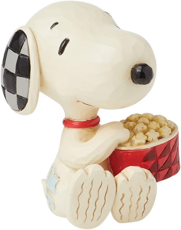 Enesco Peanuts by Jim Shore Collection Snoopy Enjoying Popcorn Miniature Figurine- Stone Resin Hand Crafted Painted Collectible Peanuts Snoopy Mini Figurines Home Decor Statue, 2.75 Inch