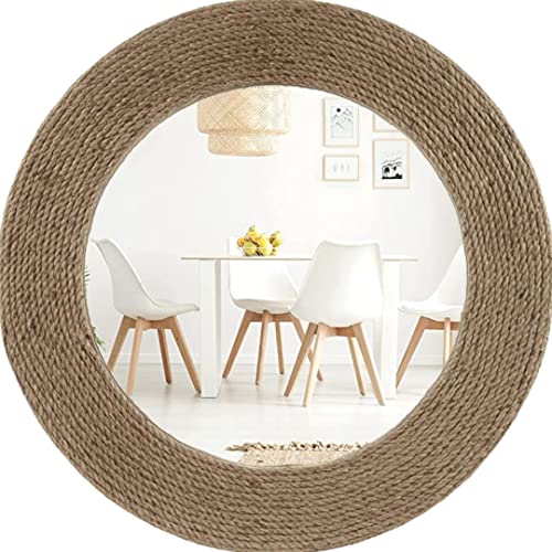 Asia International Decorative Round Hanging Wall Mirror 30'' Nautical Rope Mirrors White Wooden Frame Wall Mirror With Rope Loop - Accent Theme Décor #TOP2