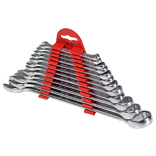 Valex Set di 12 Chiavi Combinate, misure da 6 a 22 mm, in Acciaio Satinato, supporto in plastica