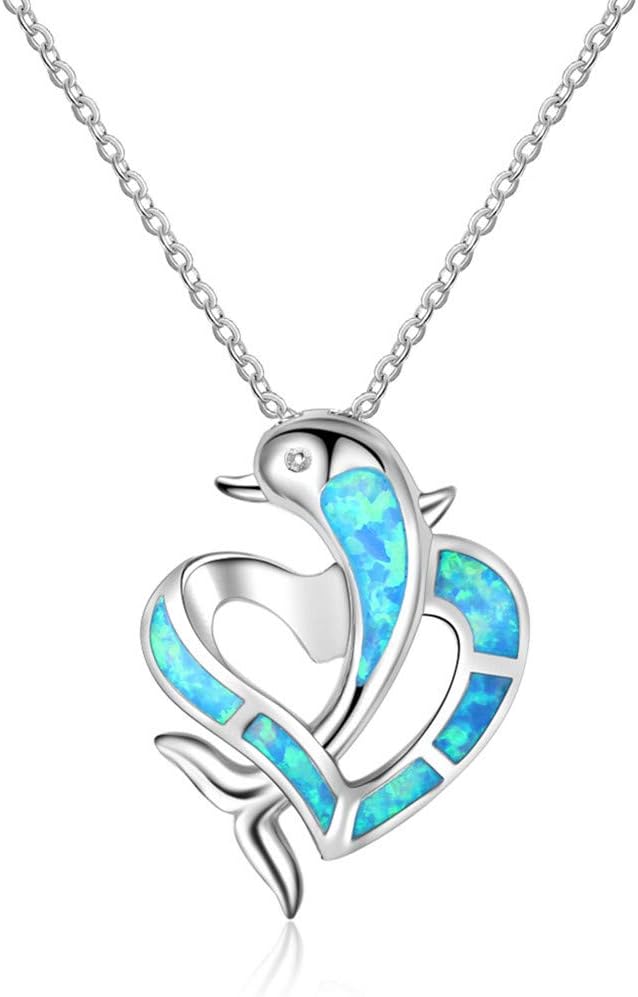 Cngstar Fashion Jewelry Dolphin in Love Heart Blue Opal Animal Pendant Necklace for Women Girls Accessories : Clothing, Shoes & Jewelry