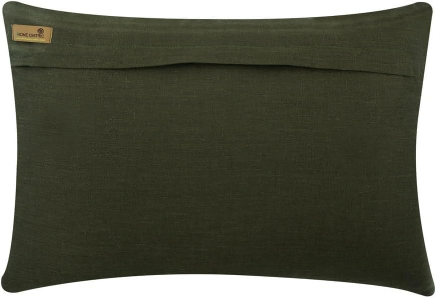 The HomeCentric Olive Green 12"x16" (30x40 cm) Lumbar Cushion Covers, Linen Feather Bed Pillow Case, Abstract Pattern Modern Style - Peacock Masquerade