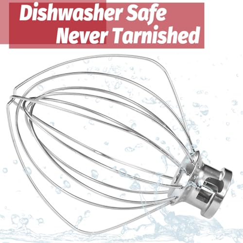 Image of K45WW Dishwasher Safe Whisk Attachment Fits 4.5 Quart and 5 QT KitchenAid Tilt-Head Stand Mixer Stainless Steel 6 Wires Whip for Egg Heavy Cream Beater, Cakes Mayonnaise