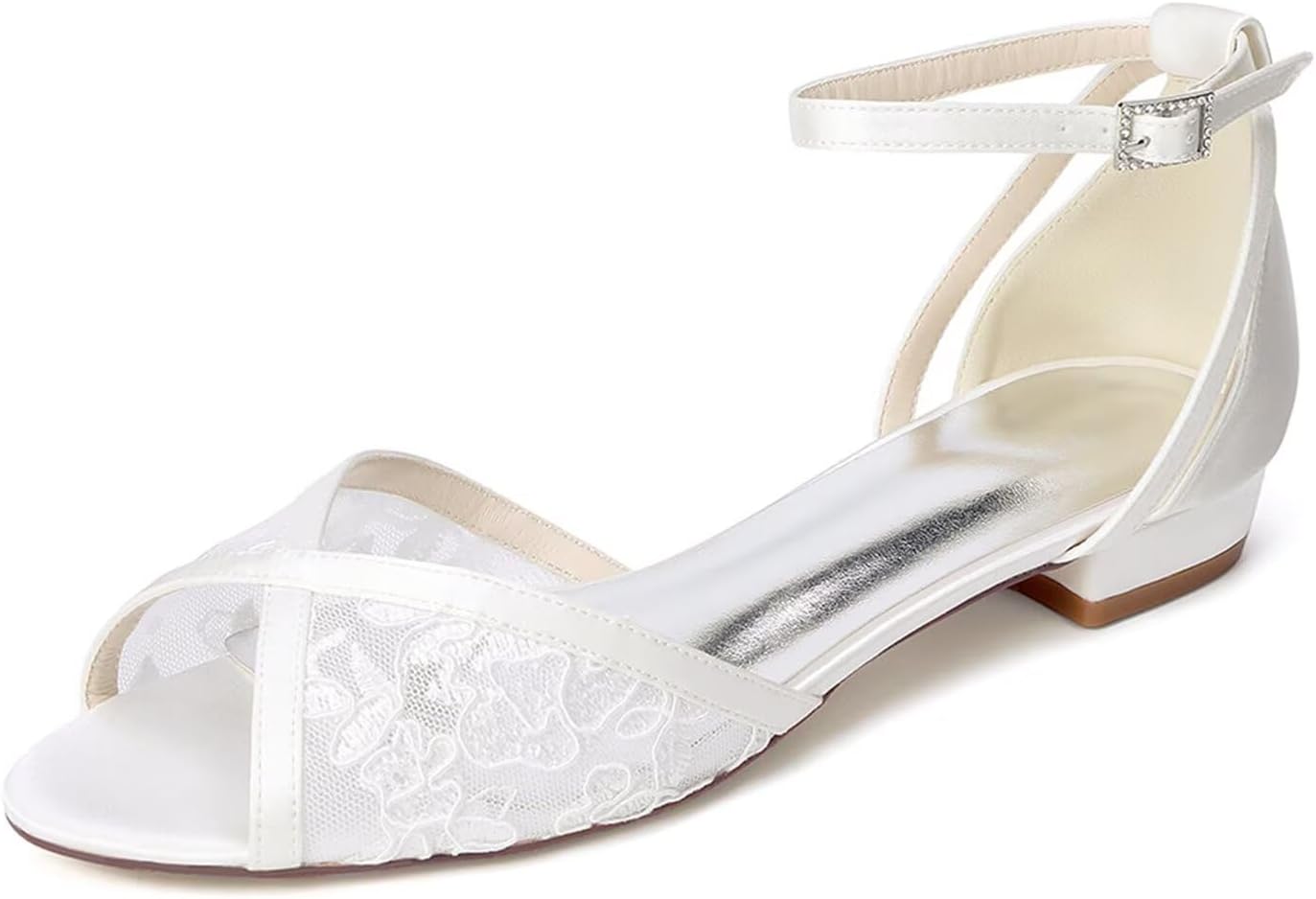 Lace Wedding Flats for Bride Open Toe Wedding Sandals Bridal Shoes Flat Wedding Sho...