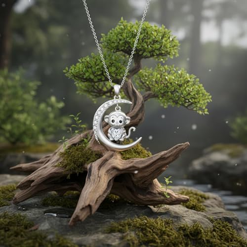 Image of PROESS Animal Birthstone Necklace 925 Sterling Silver Otter /Axolotl /Hippo /Elephant /Dachshund /Monkey /Red Panda Pendant Necklace Animal Birthstone Jewelry Gifts for Women