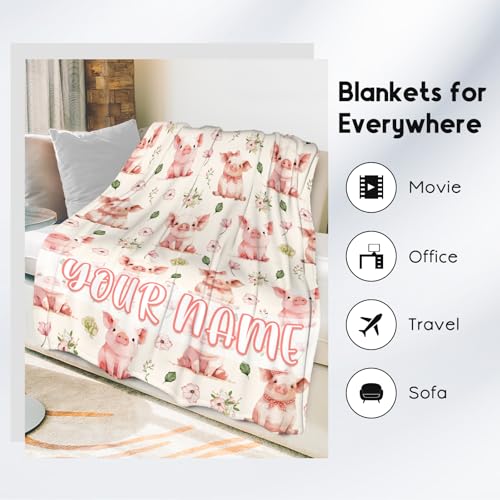 Custom Pig Blanket, Cute Soft Throw Gifts for Grils Teens, Cozy Flannel Throw Blankets for Couch Office, 40"x50"