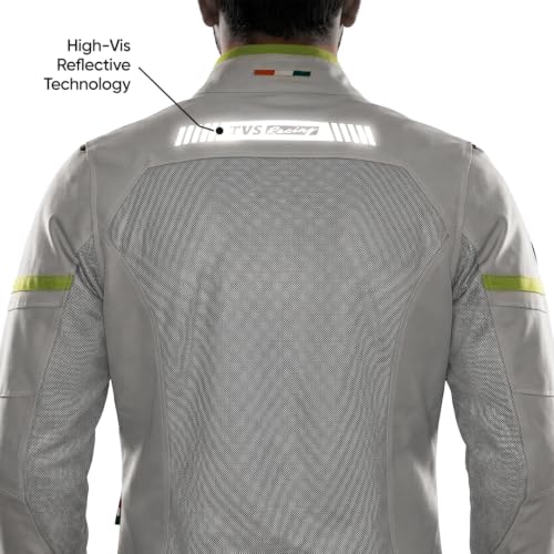 Image of TVS Racing Tech-Core Road Jacket for Men | CE2 armour <5kN at Shoulders Elbows and Back | 600D Chassis | 310gsm Vent Mesh | High-Vis Reflective Tech| YKK zippers