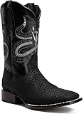 Men’s Genuine Leather Exotic Python Snakeskin Print Square Toe Cowboy Western Boots - Black (Black, US Footwear Size System, Adult, Men, Numeric, Medium, 10)