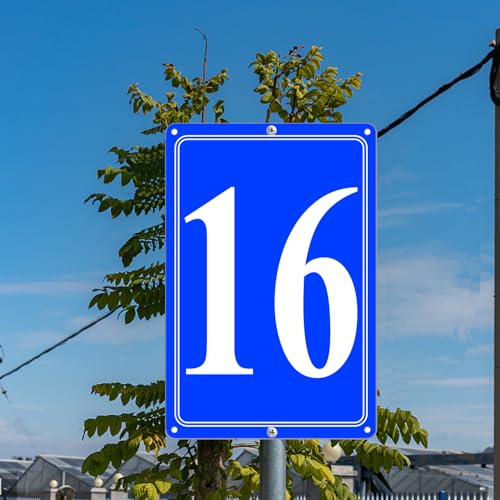 Image of Premium Aluminum Number Signs 16, Metal 12 inch X 8 inch Blue Numbered Signs Outdoor for Parking Lots, Floor, Dock, Court, Aisle, Field, High Visibility, No Fade, Weather-resistant