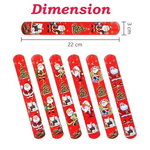 Image of PARTEET (12PCS Christmas Slap Bands for Kids|Santa Claus and Reindeer Theme Slap Bracelets, Wristband for Boys and Girls|Party favours & Christmas Return Gifts for Kids