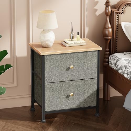 DUMOS Nightstand, Bedside Table for Bedroom, 2 Drawers Fabric Storage Chest - 3