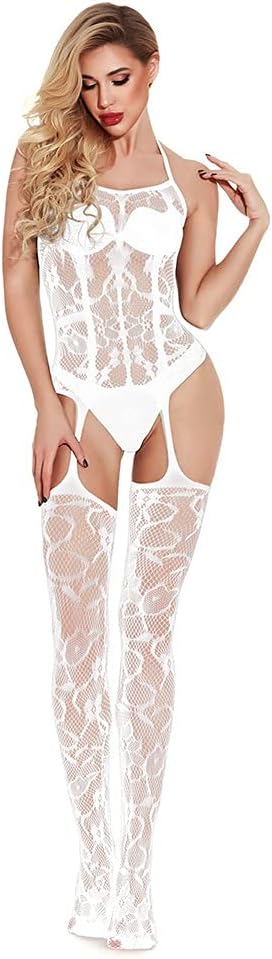Bommi Fairy Women's Fishnet Chemise BobyStocking Babydoll Bodysuit Chemise Nightwear Perspective Lingerie Mini Dress One Size