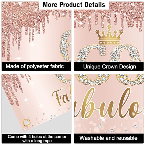Image of Eucutur Pink Rose Gold 60th Birthday Banner Decorations for Women, Happy 60th Birthday Banner Backdrop Party Supplies, Sixty Years Old Bday Background Photo Sign for Indoor Outdoor