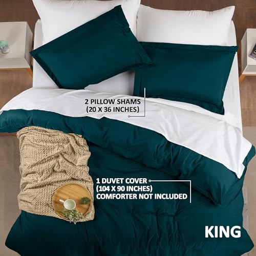 Utopia Bedding Duvet Cover King Size - 3 Piece with Zipper Closure - 1 Comforter Cover 104X90 Inches & 2 Pillow Shams 20X36 Inches (Teal) Comforter Not Included