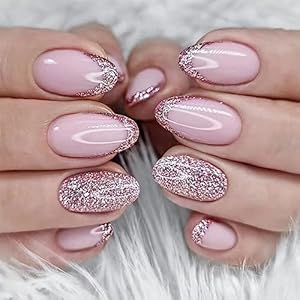 Tmut Rosa Glitzer Acrylnägel Set, 24 Stück